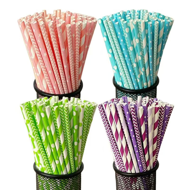 Paper Straw Color - 100 jednorazowych, biodegradowalnych, kolorowych papierowych słomek