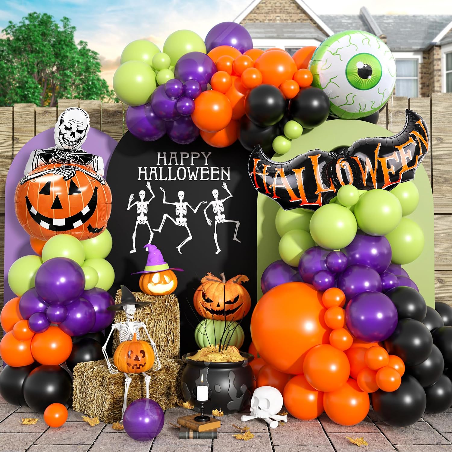 Balloon Arch Kit - Zestaw girlandy balonowej na Halloween, pomarańczowo-zielono-fioletowy